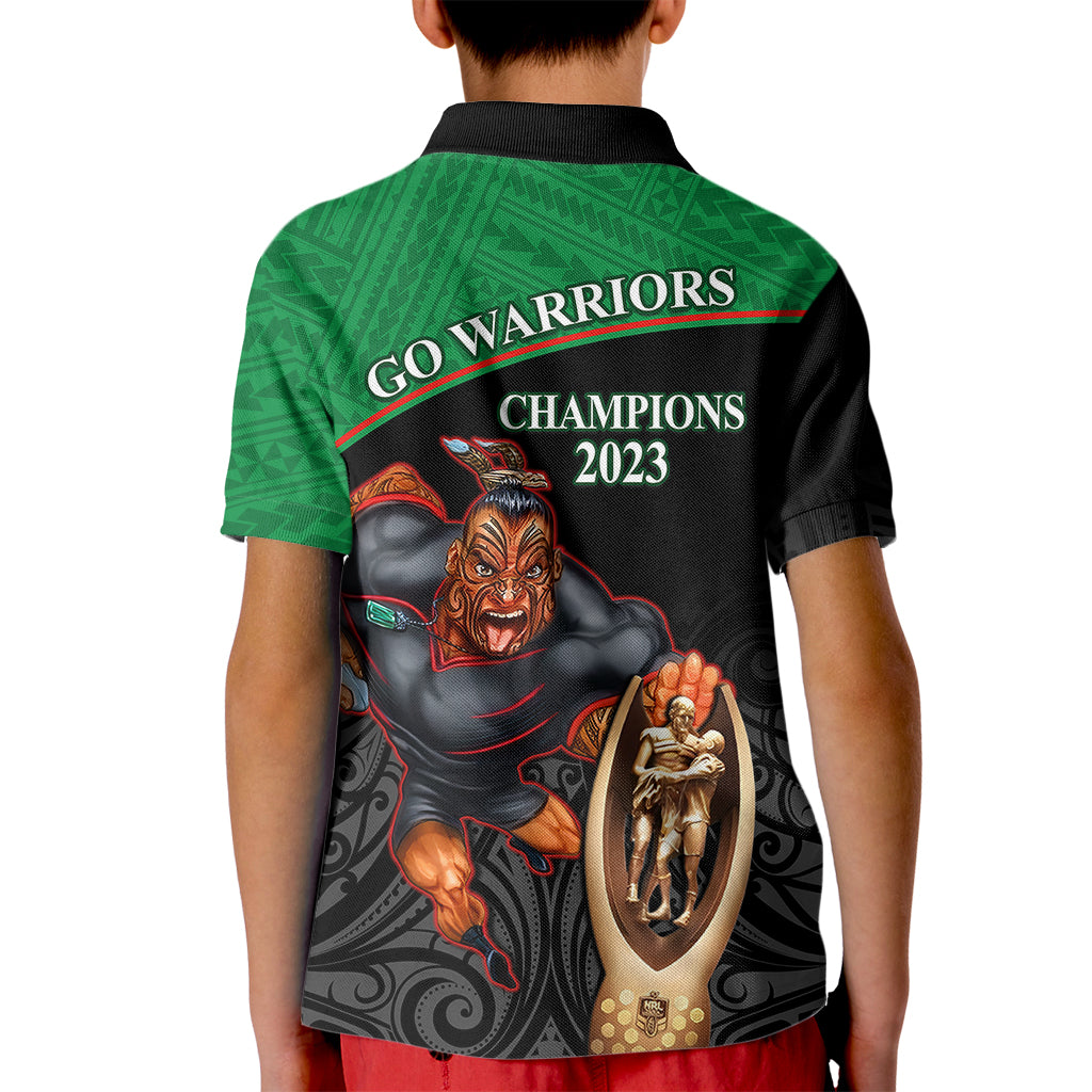 warriors-rugby-kid-polo-shirt-go-champions-aotearoa-mascot-with-polynesian-maori-pattern