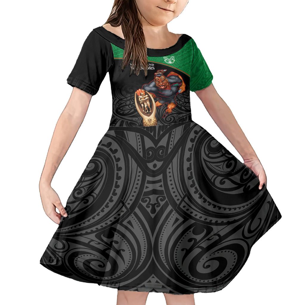 warriors-rugby-kid-short-sleeve-dress-go-champions-aotearoa-mascot-with-polynesian-maori-pattern