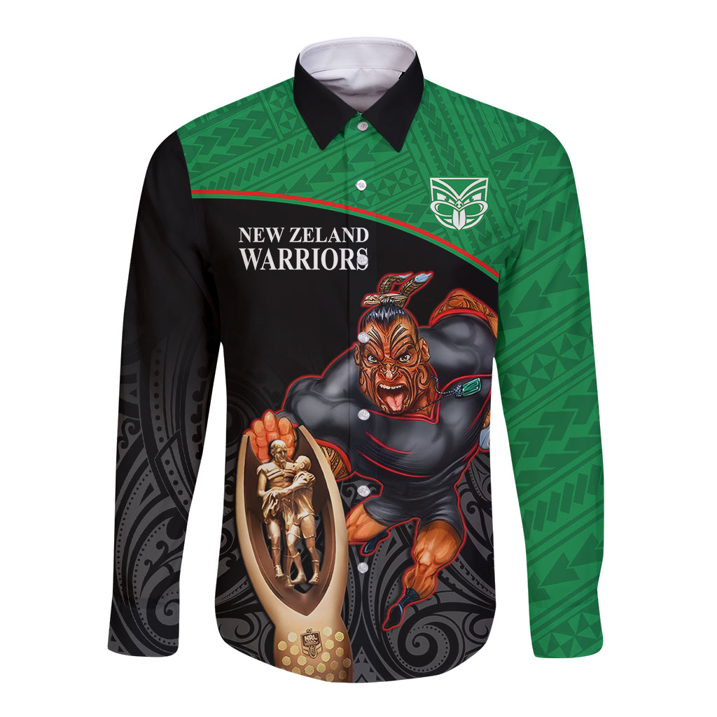 warriors-rugby-long-sleeve-button-shirt-go-champions-aotearoa-mascot-with-polynesian-maori-pattern
