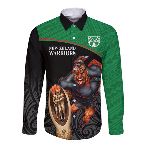warriors-rugby-long-sleeve-button-shirt-go-champions-aotearoa-mascot-with-polynesian-maori-pattern