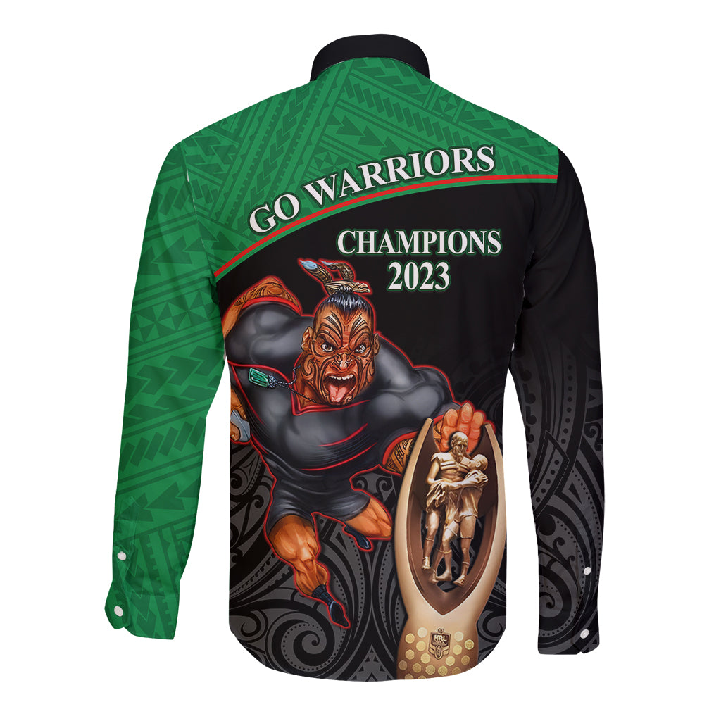 warriors-rugby-long-sleeve-button-shirt-go-champions-aotearoa-mascot-with-polynesian-maori-pattern