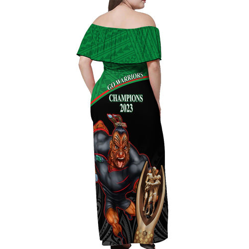 warriors-rugby-off-shoulder-maxi-dress-go-champions-aotearoa-mascot-with-polynesian-maori-pattern