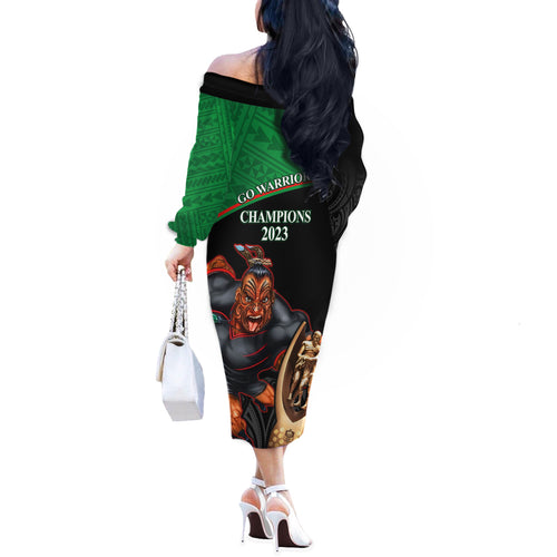 warriors-rugby-off-the-shoulder-long-sleeve-dress-go-champions-aotearoa-mascot-with-polynesian-maori-pattern