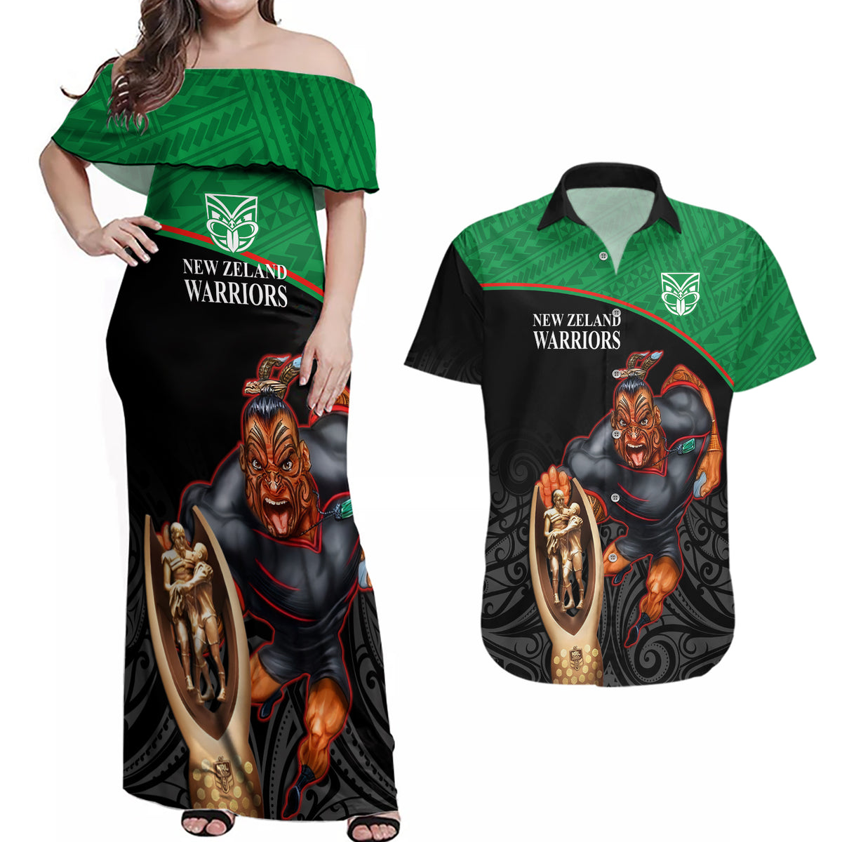 custom-warriors-rugby-couples-matching-off-shoulder-maxi-dress-and-hawaiian-shirt-go-champions-aotearoa-mascot-with-polynesian-maori-pattern