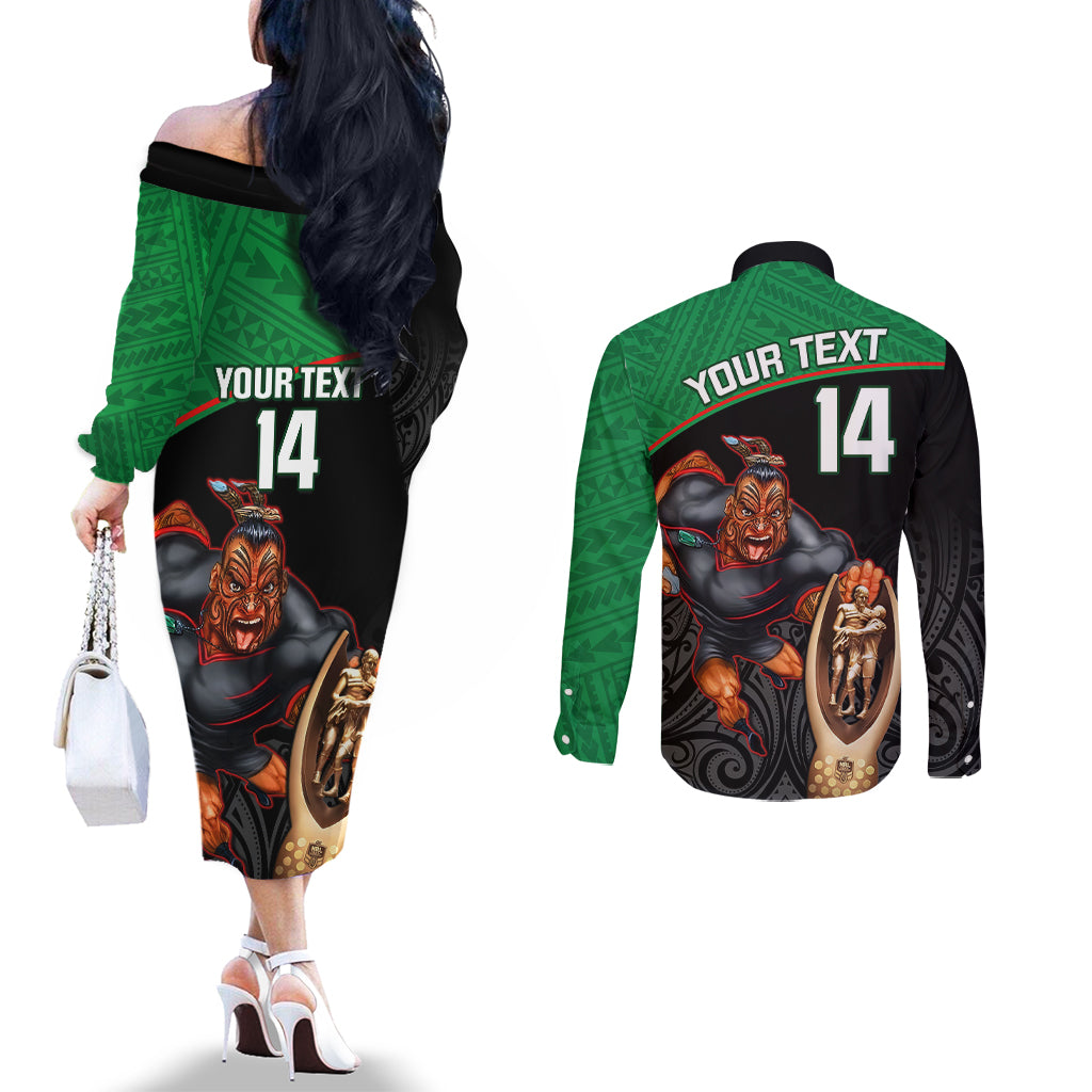 custom-warriors-rugby-couples-matching-off-the-shoulder-long-sleeve-dress-and-long-sleeve-button-shirts-go-champions-aotearoa-mascot-with-polynesian-maori-pattern