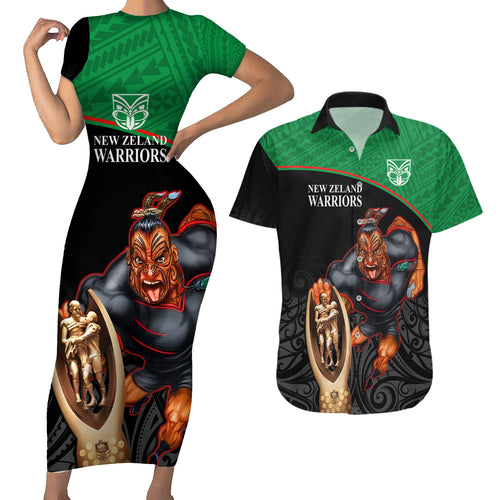 custom-warriors-rugby-couples-matching-short-sleeve-bodycon-dress-and-hawaiian-shirt-go-champions-aotearoa-mascot-with-polynesian-maori-pattern
