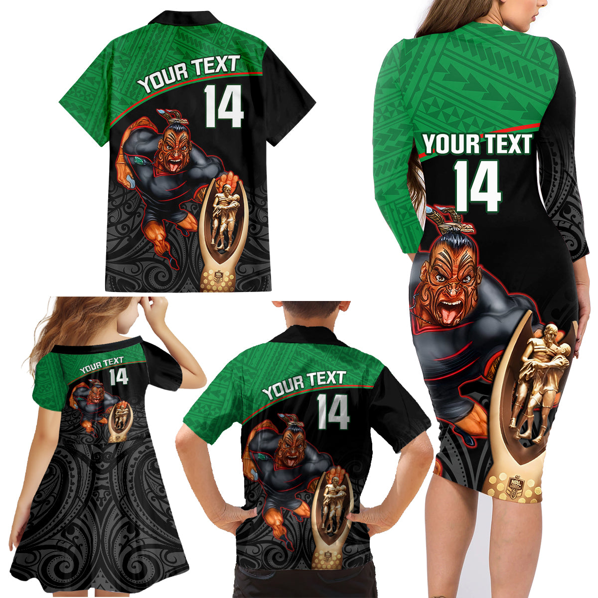 custom-warriors-rugby-family-matching-long-sleeve-bodycon-dress-and-hawaiian-shirt-go-champions-aotearoa-mascot-with-polynesian-maori-pattern