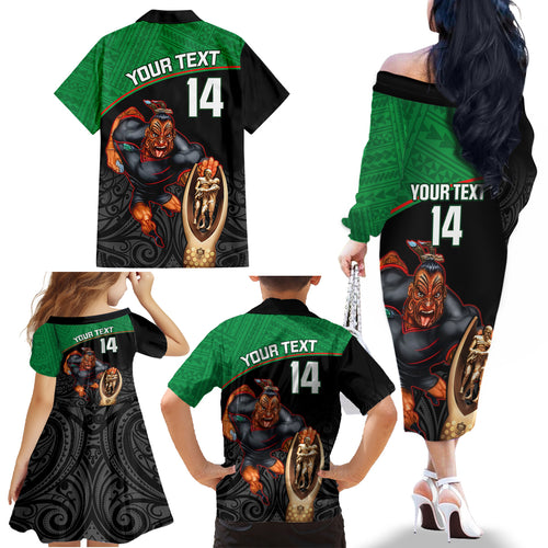 custom-warriors-rugby-family-matching-off-shoulder-long-sleeve-dress-and-hawaiian-shirt-go-champions-aotearoa-mascot-with-polynesian-maori-pattern