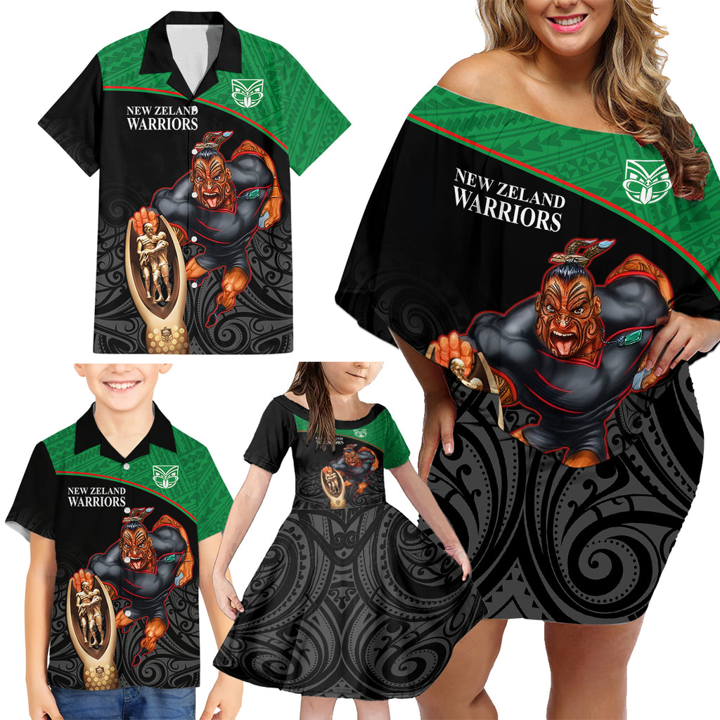 custom-warriors-rugby-family-matching-off-shoulder-short-dress-and-hawaiian-shirt-go-champions-aotearoa-mascot-with-polynesian-maori-pattern