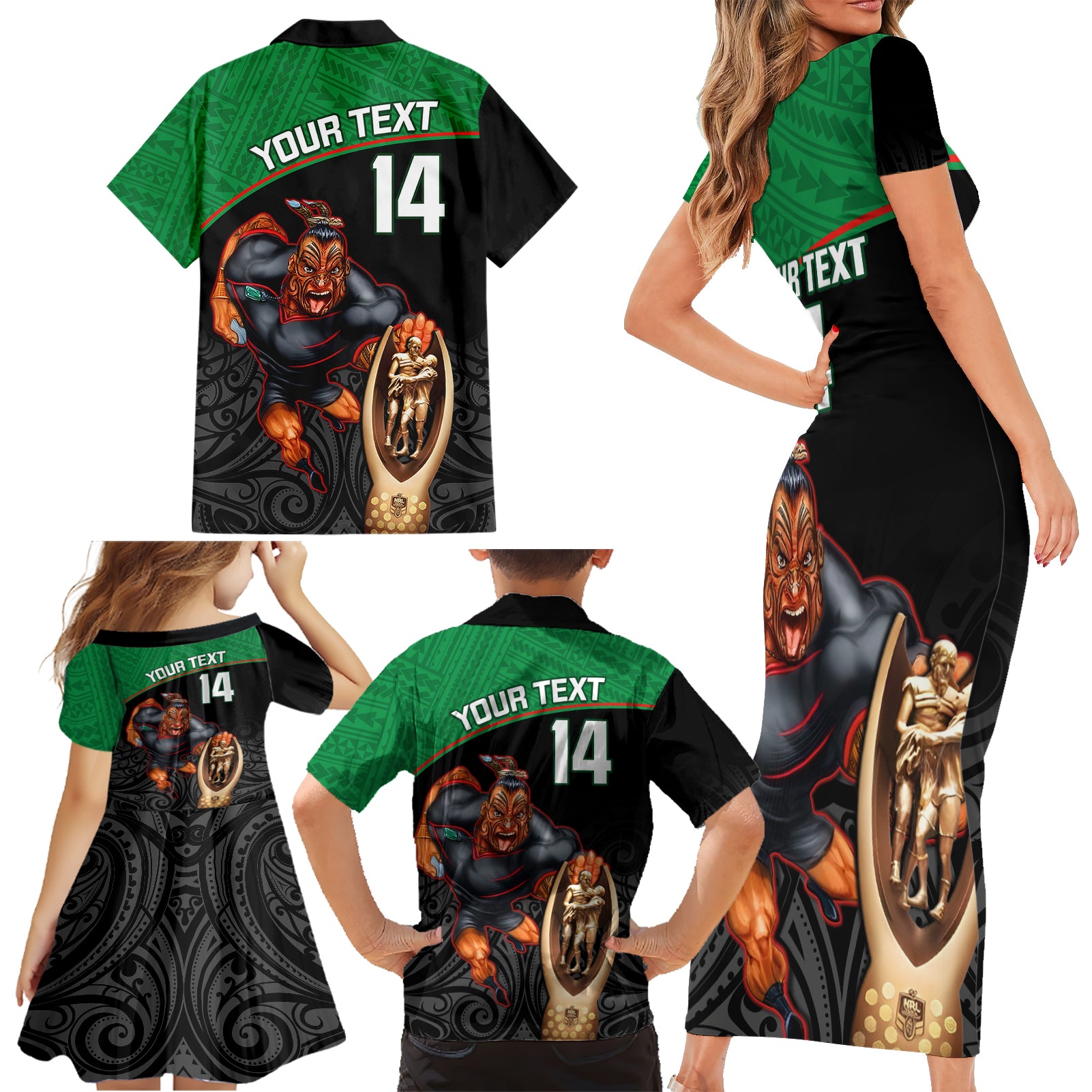 custom-warriors-rugby-family-matching-short-sleeve-bodycon-dress-and-hawaiian-shirt-go-champions-aotearoa-mascot-with-polynesian-maori-pattern