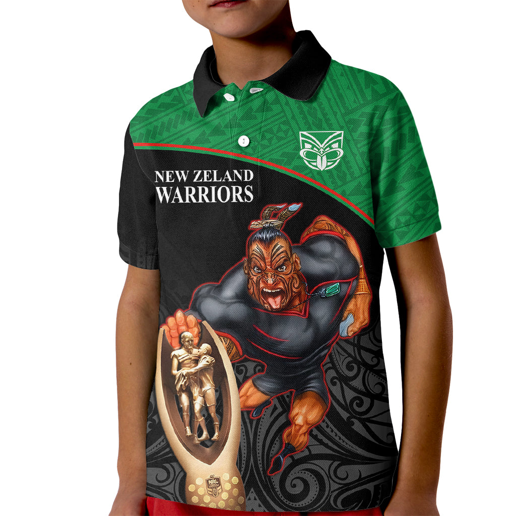 custom-warriors-rugby-kid-polo-shirt-go-champions-aotearoa-mascot-with-polynesian-maori-pattern
