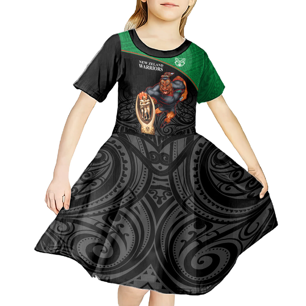 custom-warriors-rugby-kid-short-sleeve-dress-go-champions-aotearoa-mascot-with-polynesian-maori-pattern