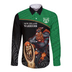 custom-warriors-rugby-long-sleeve-button-shirt-go-champions-aotearoa-mascot-with-polynesian-maori-pattern