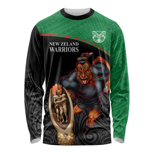 custom-warriors-rugby-long-sleeve-shirt-go-champions-aotearoa-mascot-with-polynesian-maori-pattern
