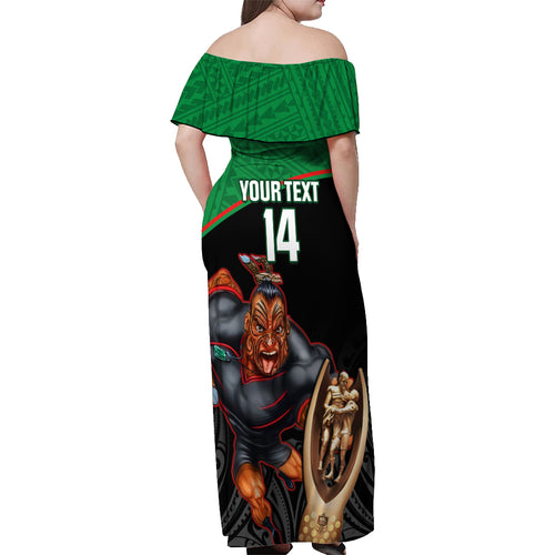 custom-warriors-rugby-off-shoulder-maxi-dress-go-champions-aotearoa-mascot-with-polynesian-maori-pattern