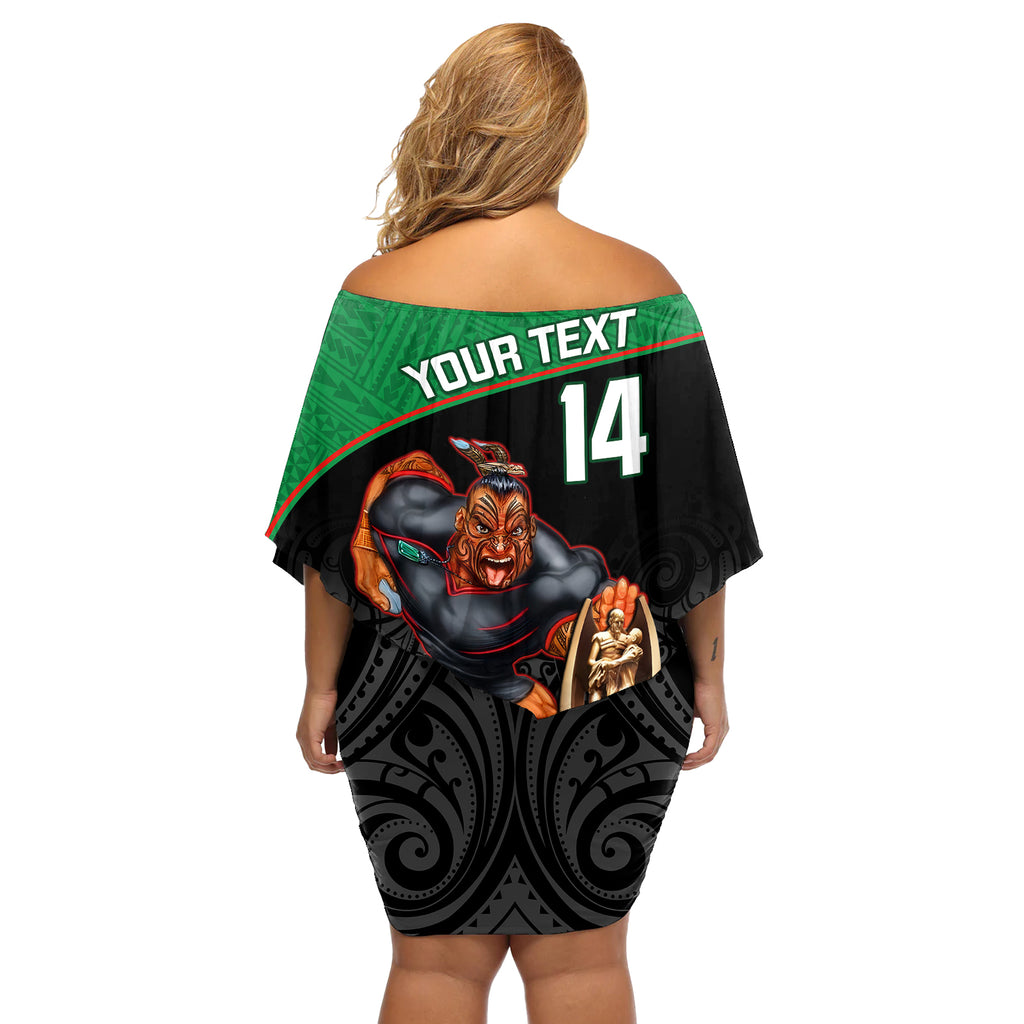 custom-warriors-rugby-off-shoulder-short-dress-go-champions-aotearoa-mascot-with-polynesian-maori-pattern
