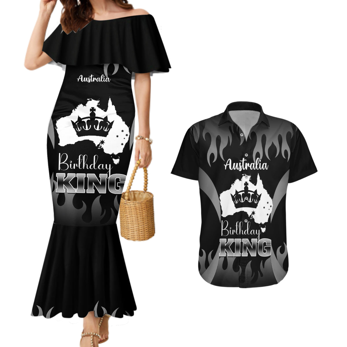 australia-king-birthday-couples-matching-mermaid-dress-and-hawaiian-shirt-australian-map-with-crown-black-version