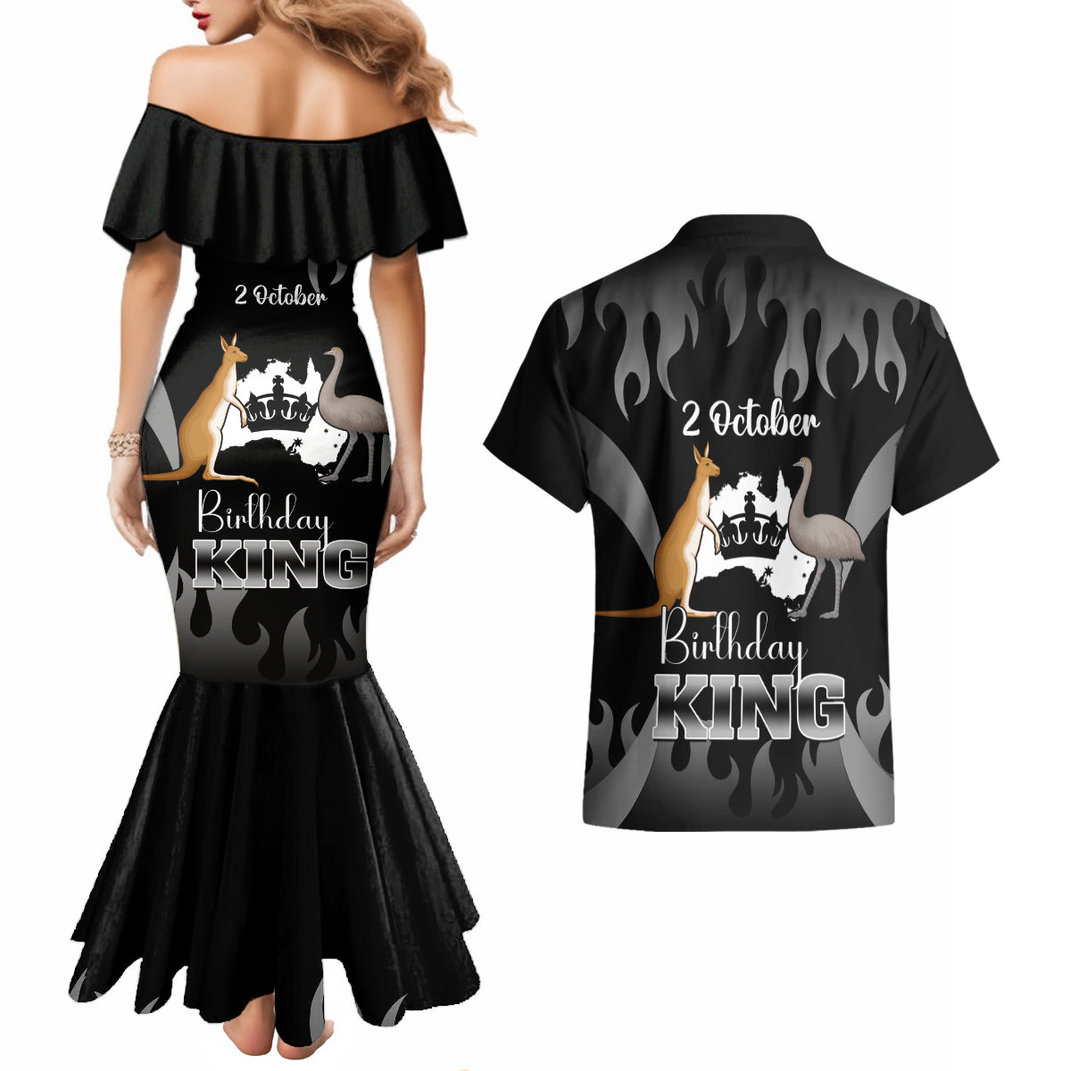 australia-king-birthday-couples-matching-mermaid-dress-and-hawaiian-shirt-australian-map-with-crown-black-version