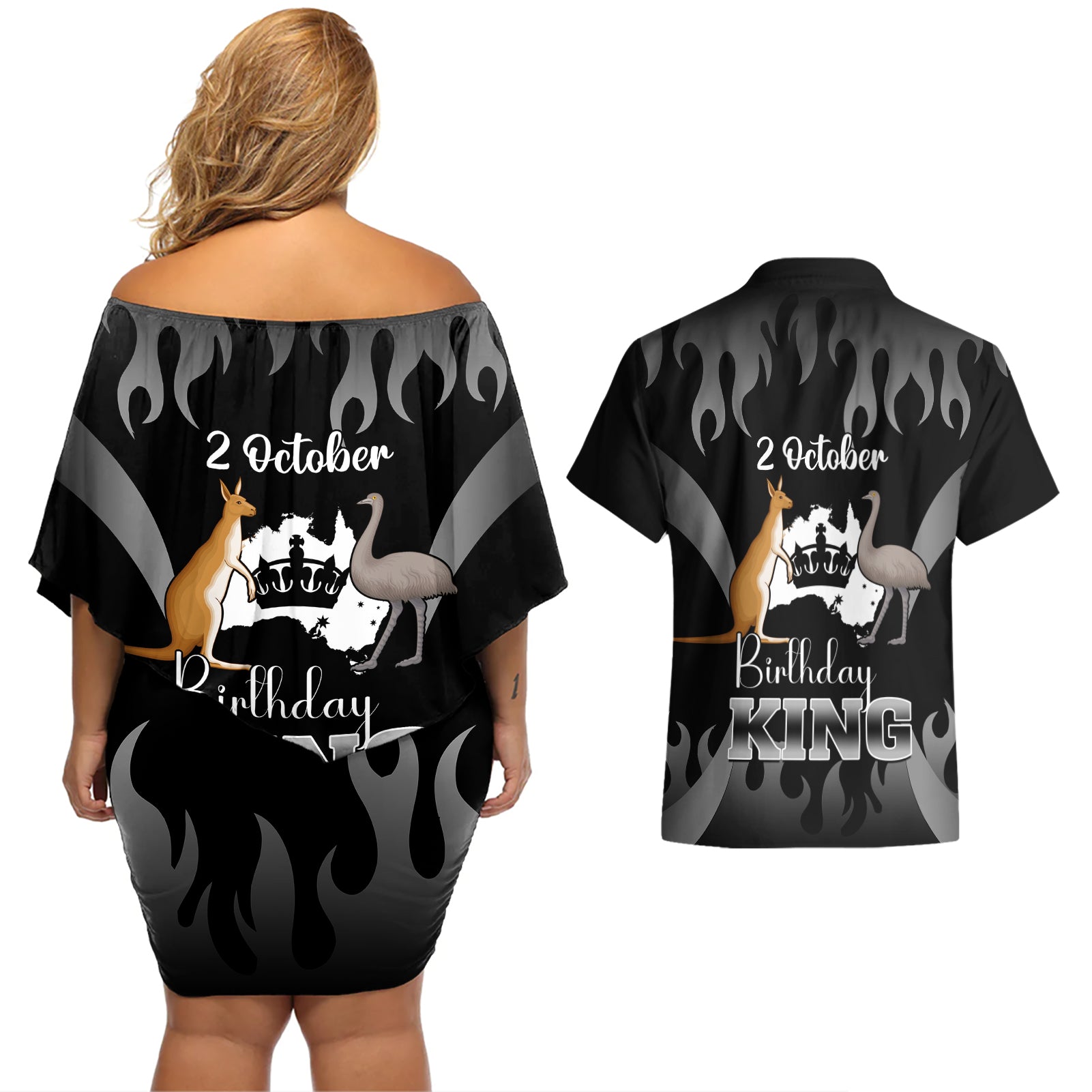 australia-king-birthday-couples-matching-off-shoulder-short-dress-and-hawaiian-shirt-australian-map-with-crown-black-version