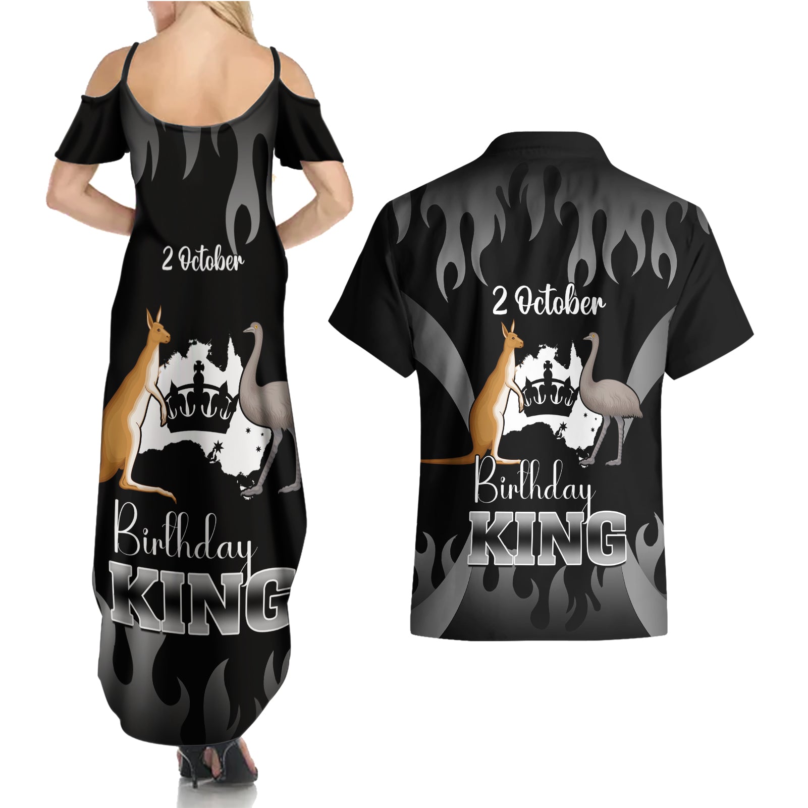 australia-king-birthday-couples-matching-summer-maxi-dress-and-hawaiian-shirt-australian-map-with-crown-black-version