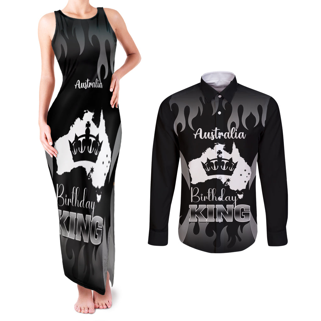australia-king-birthday-couples-matching-tank-maxi-dress-and-long-sleeve-button-shirts-australian-map-with-crown-black-version