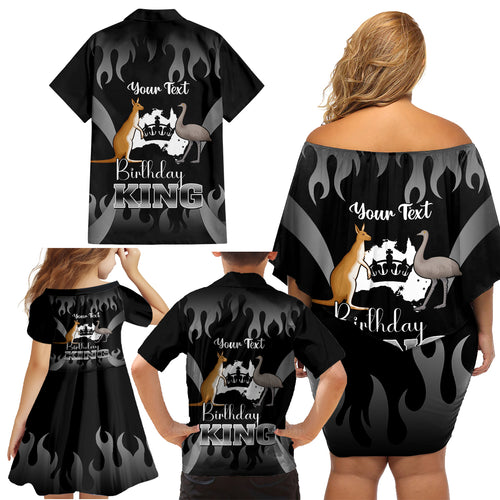 personalised-australia-king-birthday-family-matching-off-shoulder-short-dress-and-hawaiian-shirt-australian-map-with-crown-black-version