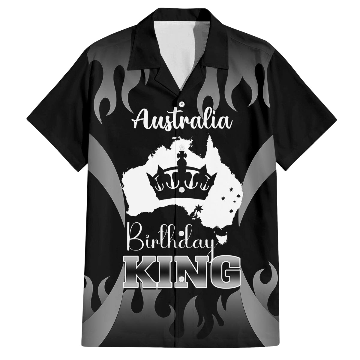 personalised-australia-king-birthday-family-matching-off-shoulder-short-dress-and-hawaiian-shirt-australian-map-with-crown-black-version