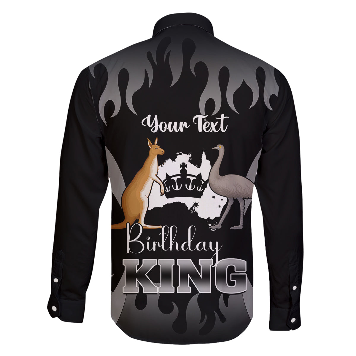 personalised-australia-king-birthday-family-matching-off-shoulder-short-dress-and-hawaiian-shirt-australian-map-with-crown-black-version