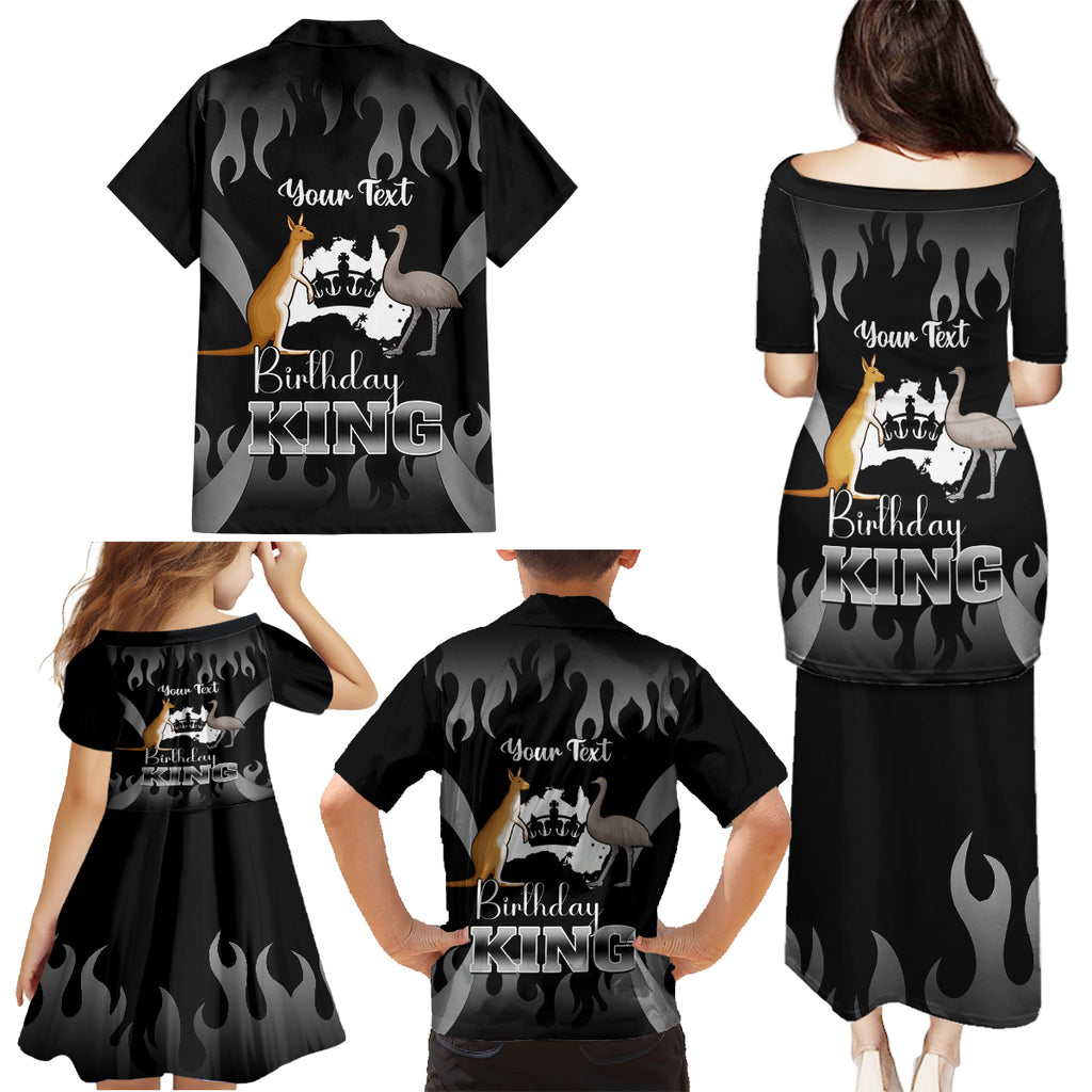 personalised-australia-king-birthday-family-matching-puletasi-dress-and-hawaiian-shirt-australian-map-with-crown-black-version