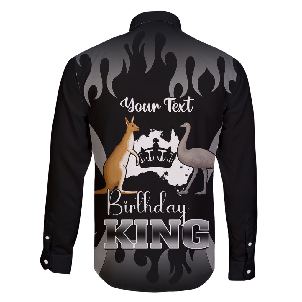 personalised-australia-king-birthday-family-matching-short-sleeve-bodycon-dress-and-hawaiian-shirt-australian-map-with-crown-black-version
