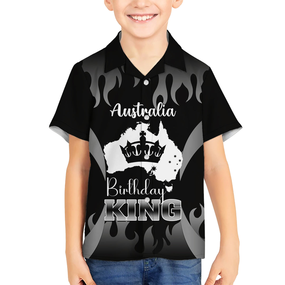 personalised-australia-king-birthday-kid-hawaiian-shirt-australian-map-with-crown-black-version