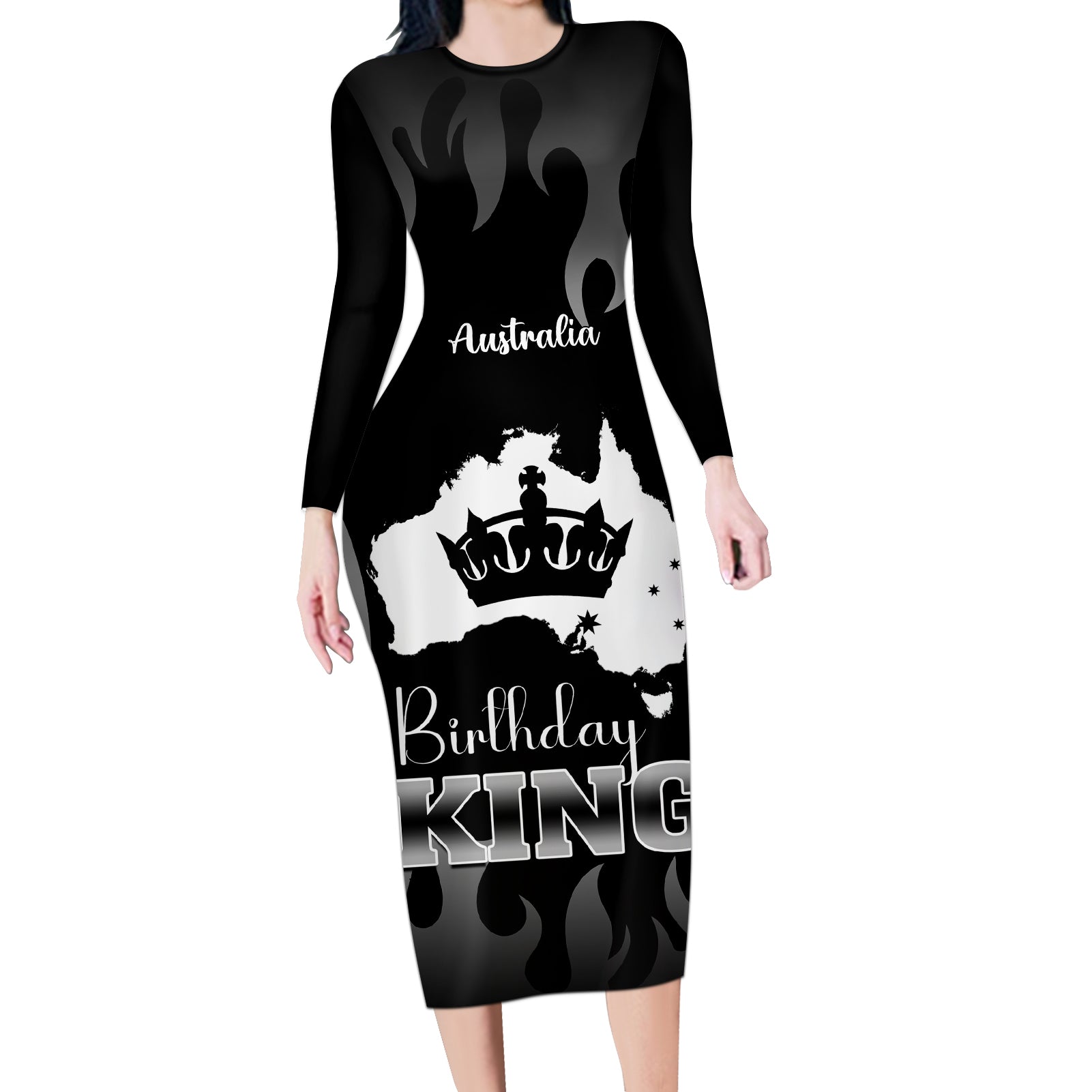 personalised-australia-king-birthday-long-sleeve-bodycon-dress-australian-map-with-crown-black-version