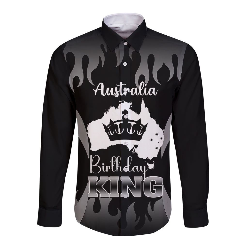 personalised-australia-king-birthday-long-sleeve-button-shirt-australian-map-with-crown-black-version