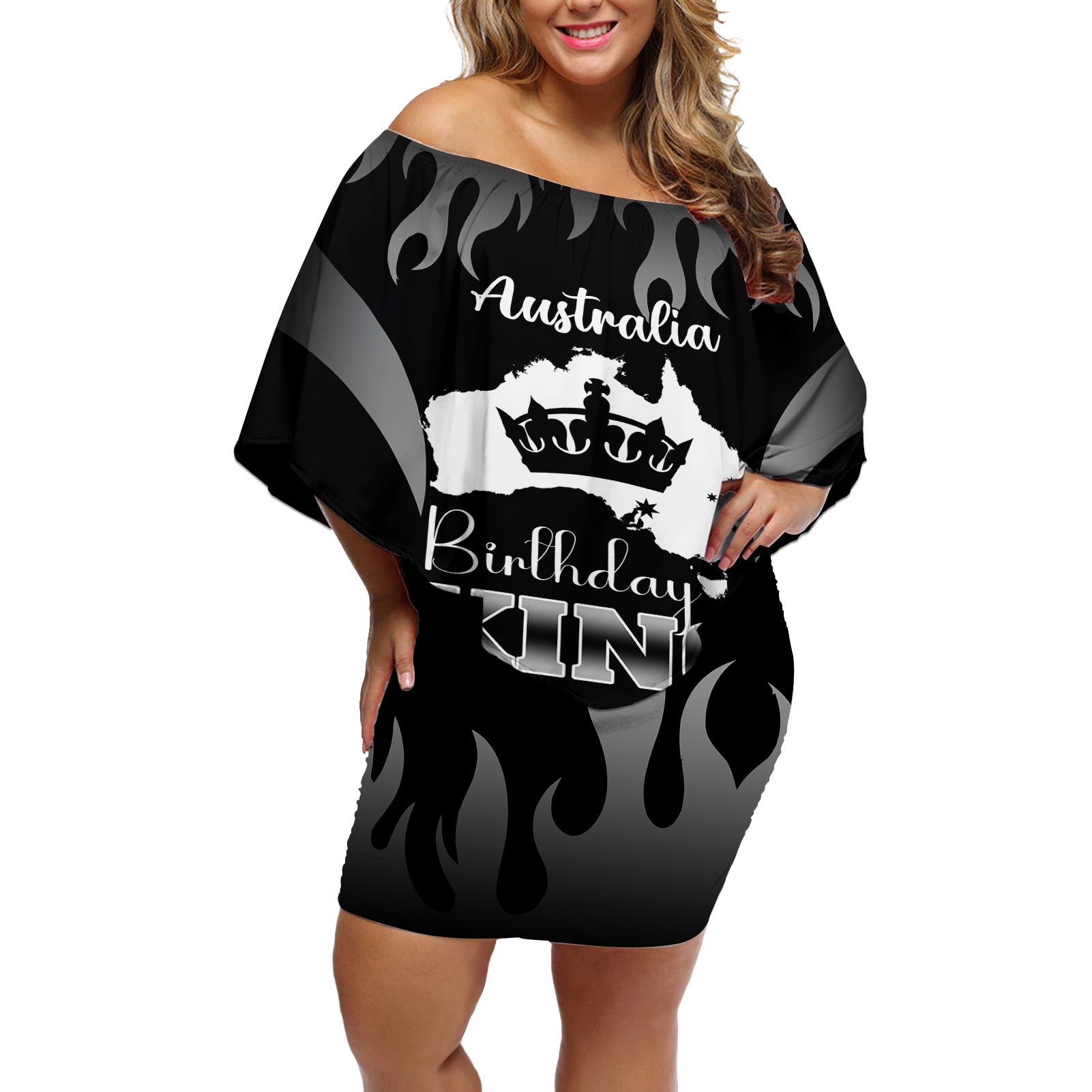 personalised-australia-king-birthday-off-shoulder-short-dress-australian-map-with-crown-black-version