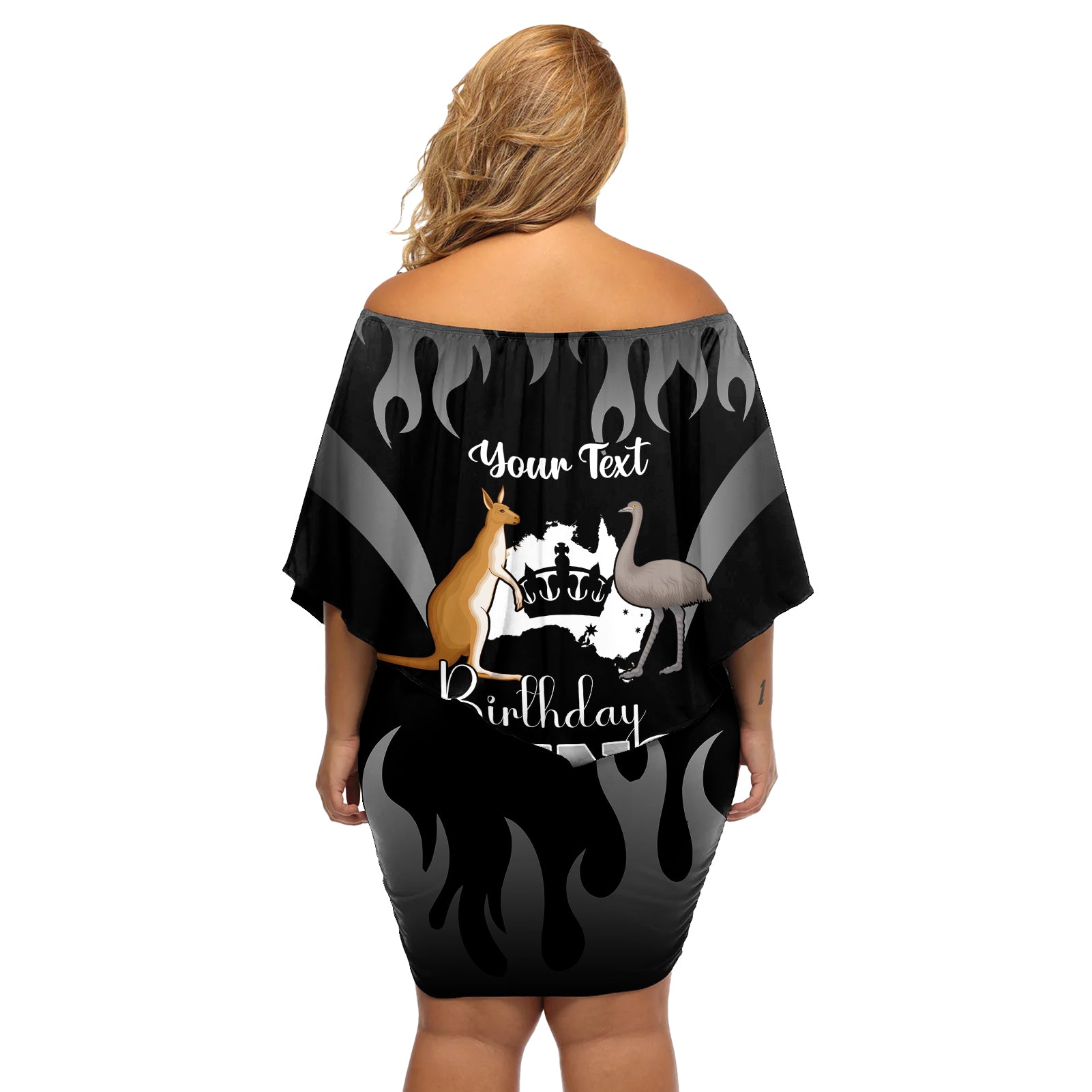 personalised-australia-king-birthday-off-shoulder-short-dress-australian-map-with-crown-black-version