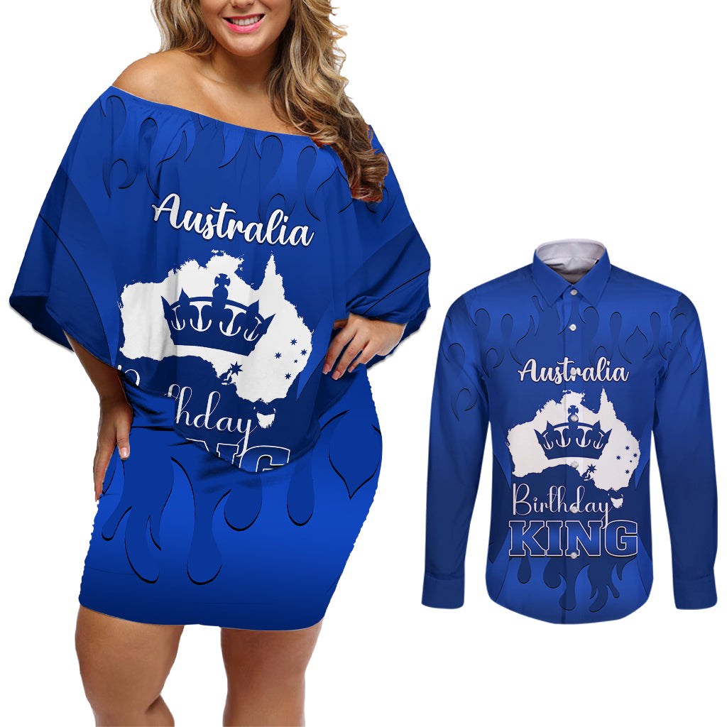 australia-king-birthday-couples-matching-off-shoulder-short-dress-and-long-sleeve-button-shirts-australian-map-with-crown-blue-version