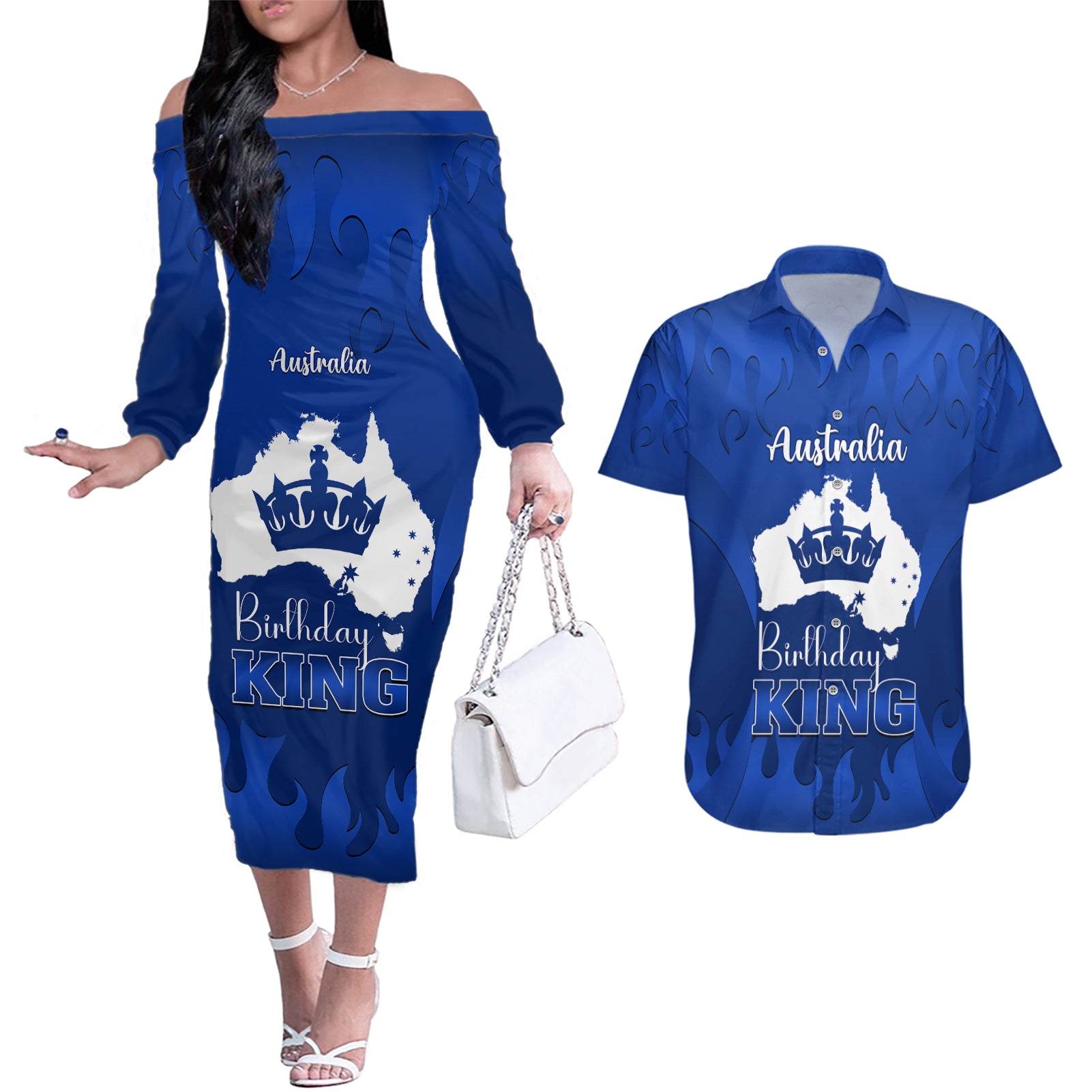australia-king-birthday-couples-matching-off-the-shoulder-long-sleeve-dress-and-hawaiian-shirt-australian-map-with-crown-blue-version