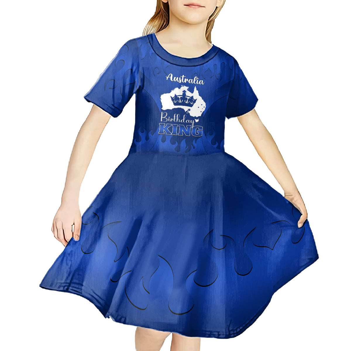 australia-king-birthday-kid-short-sleeve-dress-australian-map-with-crown-blue-version