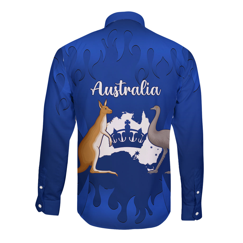 australia-king-birthday-long-sleeve-button-shirt-australian-map-with-crown-blue-version