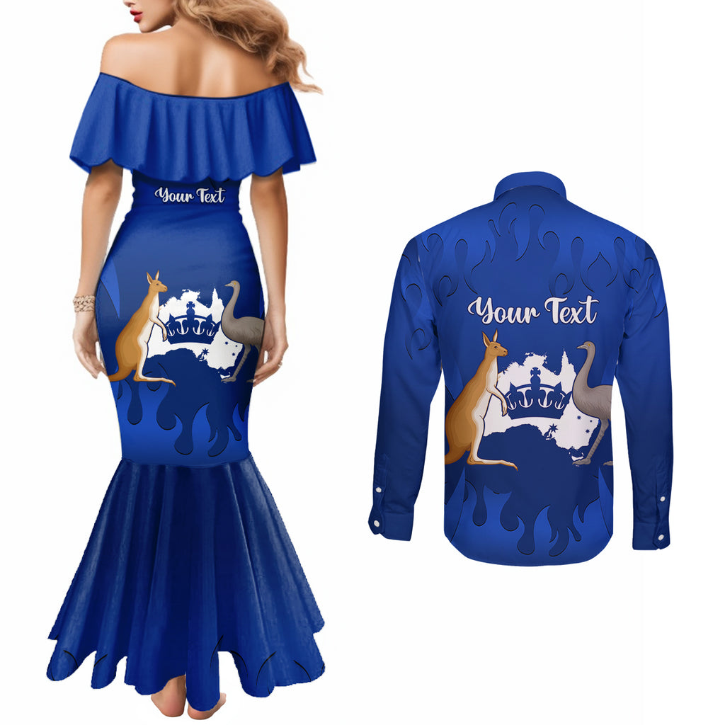 personalised-australia-king-birthday-couples-matching-mermaid-dress-and-long-sleeve-button-shirts-australian-map-with-crown-blue-version