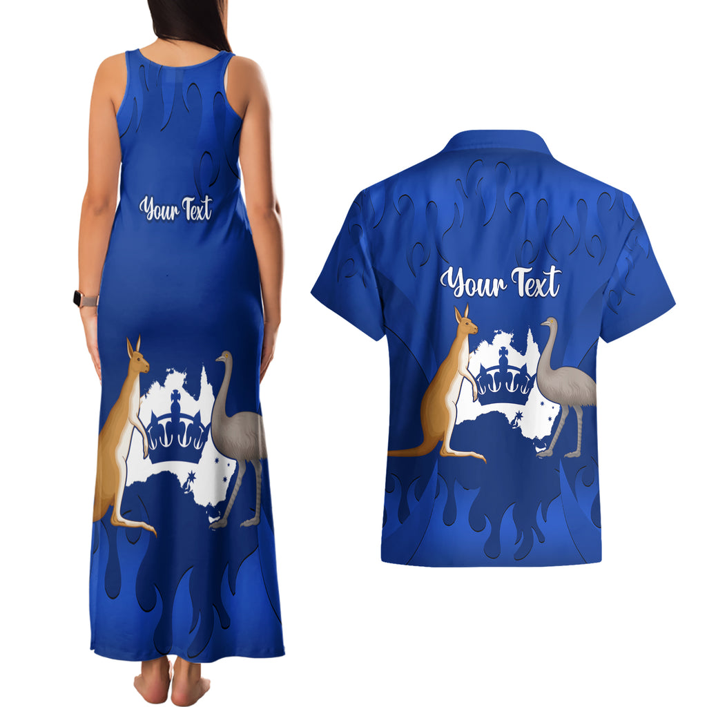 personalised-australia-king-birthday-couples-matching-tank-maxi-dress-and-hawaiian-shirt-australian-map-with-crown-blue-version