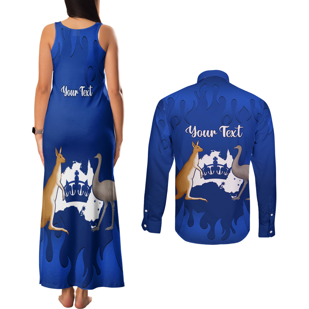personalised-australia-king-birthday-couples-matching-tank-maxi-dress-and-long-sleeve-button-shirts-australian-map-with-crown-blue-version