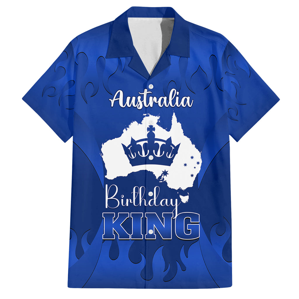 personalised-australia-king-birthday-family-matching-off-shoulder-maxi-dress-and-hawaiian-shirt-australian-map-with-crown-blue-version