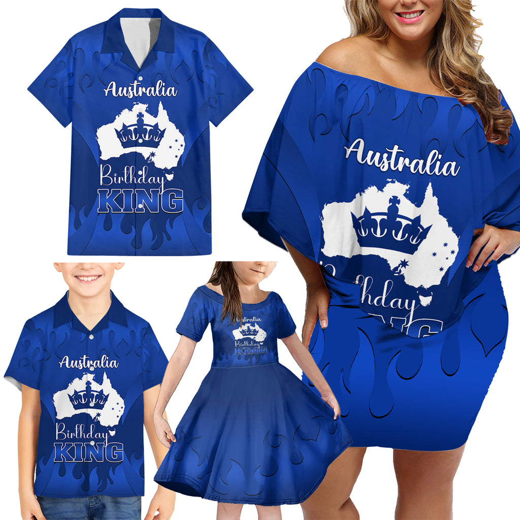 personalised-australia-king-birthday-family-matching-off-shoulder-short-dress-and-hawaiian-shirt-australian-map-with-crown-blue-version