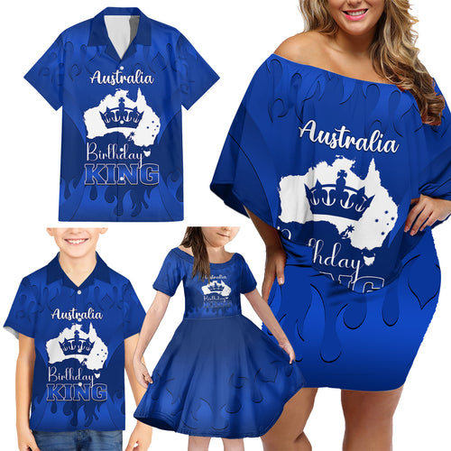 personalised-australia-king-birthday-family-matching-off-shoulder-short-dress-and-hawaiian-shirt-australian-map-with-crown-blue-version