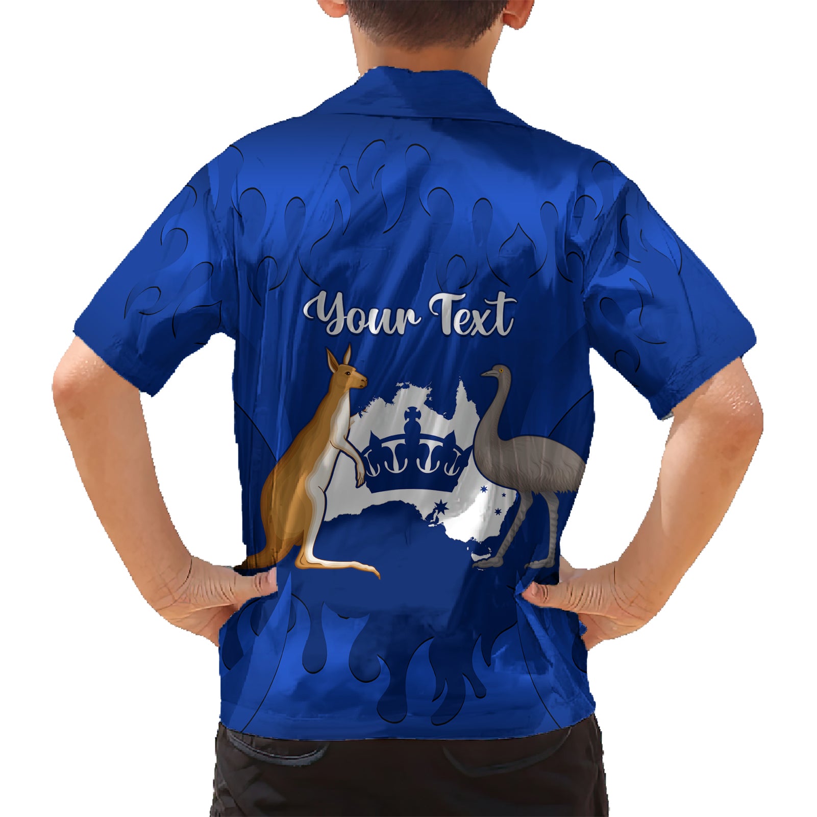 personalised-australia-king-birthday-family-matching-short-sleeve-bodycon-dress-and-hawaiian-shirt-australian-map-with-crown-blue-version
