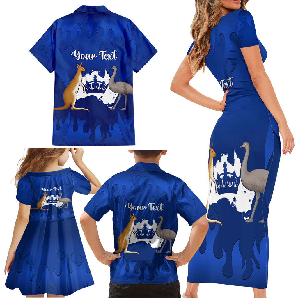 personalised-australia-king-birthday-family-matching-short-sleeve-bodycon-dress-and-hawaiian-shirt-australian-map-with-crown-blue-version