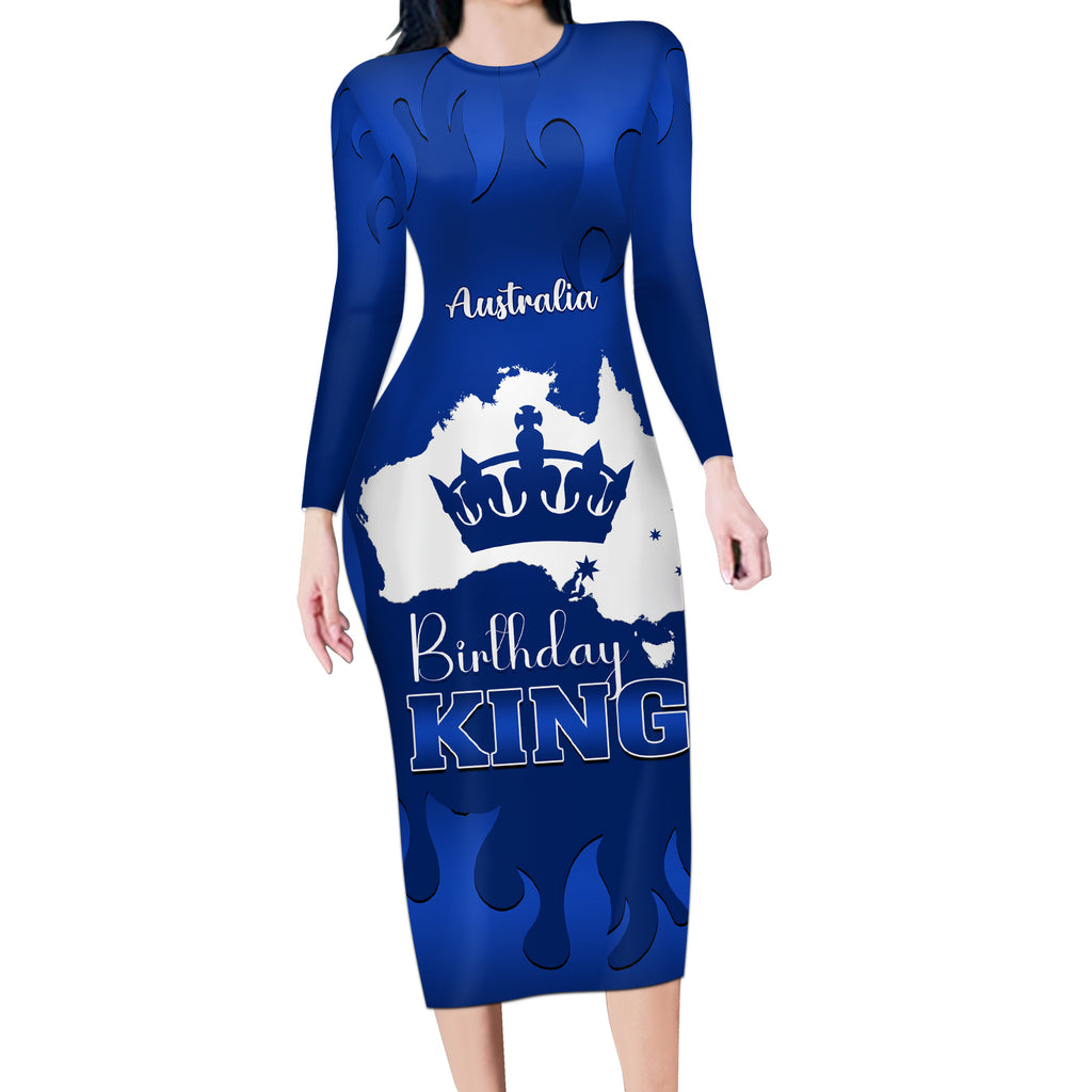 personalised-australia-king-birthday-long-sleeve-bodycon-dress-australian-map-with-crown-blue-version
