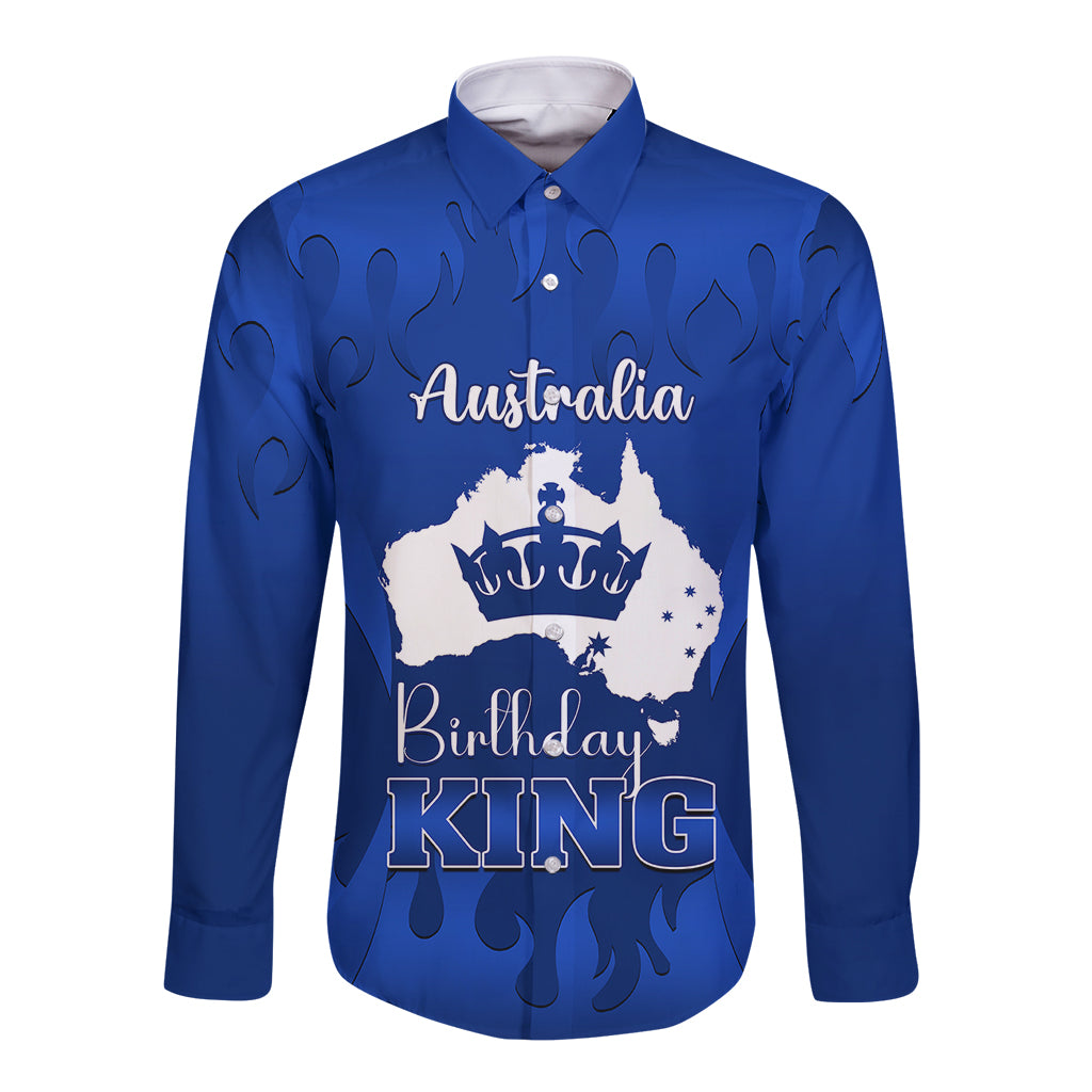 personalised-australia-king-birthday-long-sleeve-button-shirt-australian-map-with-crown-blue-version
