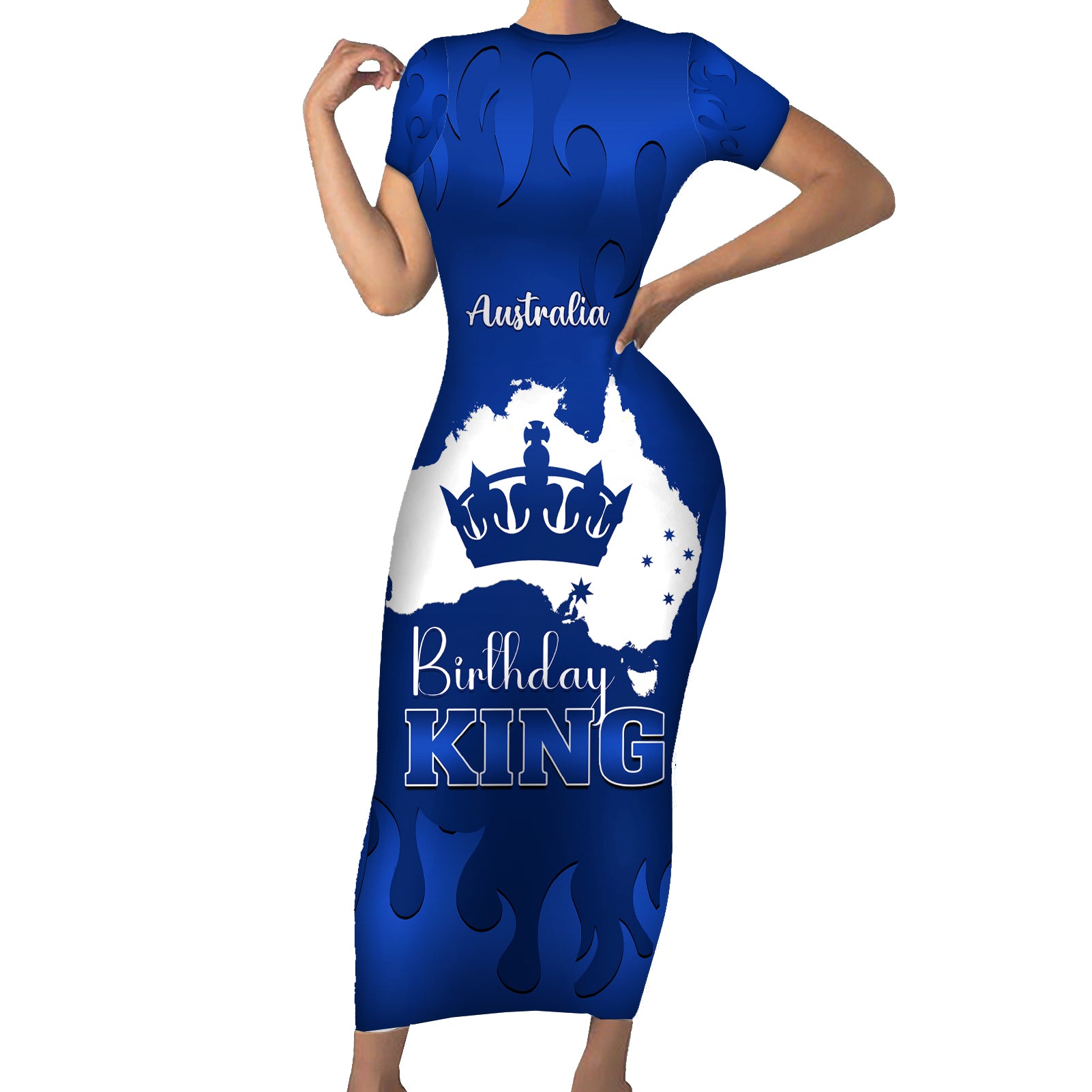 personalised-australia-king-birthday-short-sleeve-bodycon-dress-australian-map-with-crown-blue-version